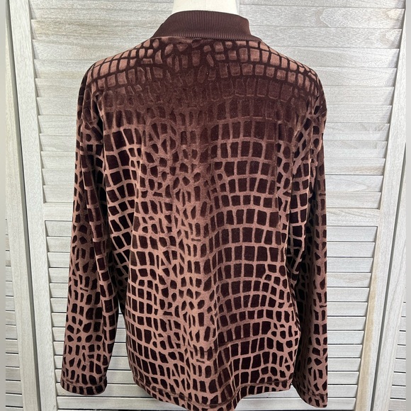 ADOLFO (Sport) Vintage 80's Velour Mock Neck Long Sleeve Top Brown-Medium - Picture 2 of 2